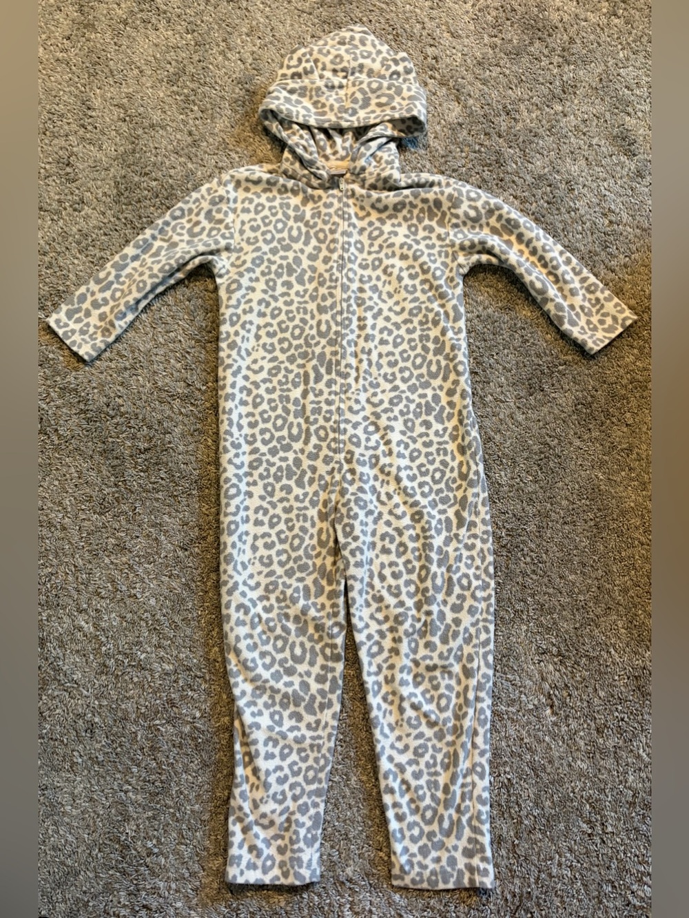 Gap Kids Girl’s 4T Fuzzy Hooded Leopard Print Onesie PJs